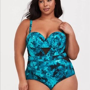 Torrid Green Tie Dyed Mesh Inset Plus Size One Piece Bathing Suit Swim 1X